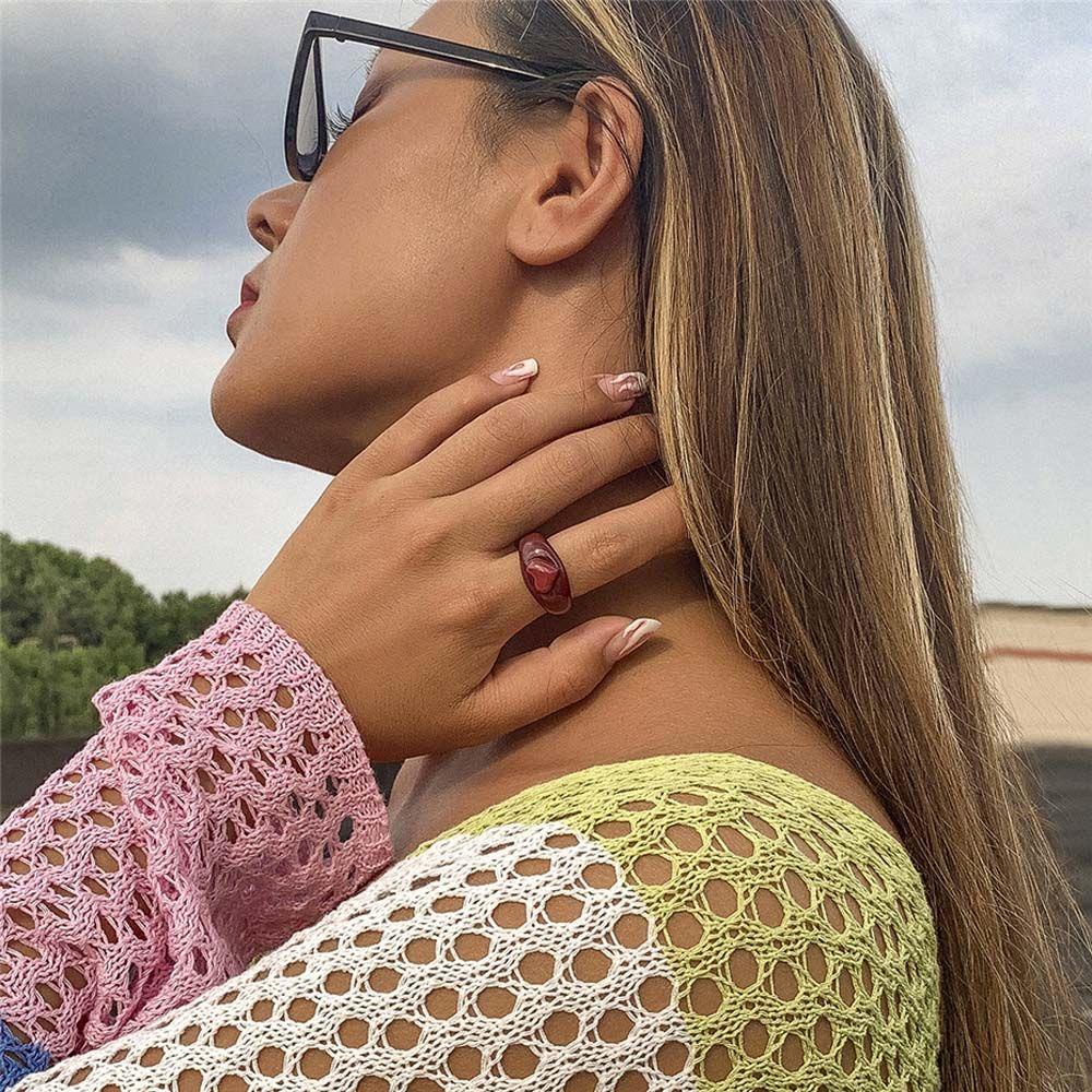 Nhẫn Resin Tròn Màu Tương Phản Vui Nhộn Phong Cách Hàn Quốc Cho Nữ