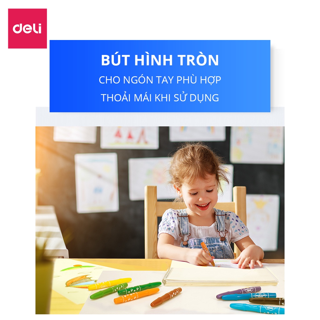 Bút Sáp Màu Nước Cao Cấp Color Kids Deli - 12 Màu - Dành cho bé từ 3 tuổi, không độc hại, kèm cọ và hộp nhựa
