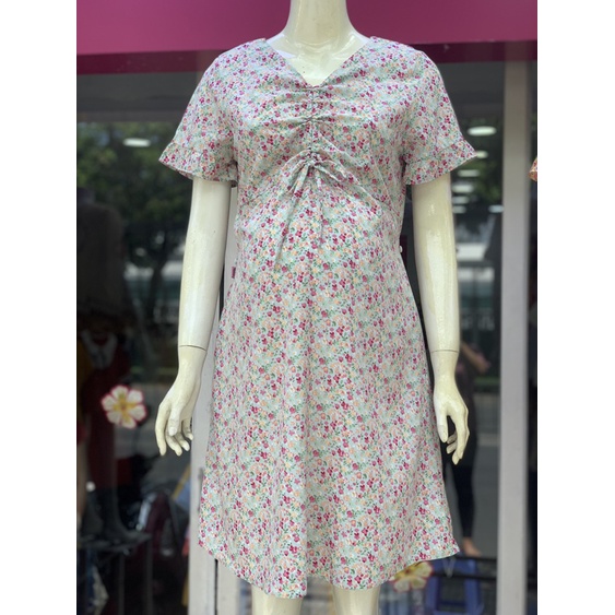 [SIZE 40-80KG] ĐẦM BẦU VÁY BẦU CÔNG SỞ HANNA, LỤA HOA KIỂU, VẢI 1 LỚP MỀM MÁT MẶC MÙA HÈ, DÁNG GỌN, MẶC BẦU VÀ SAU SINH