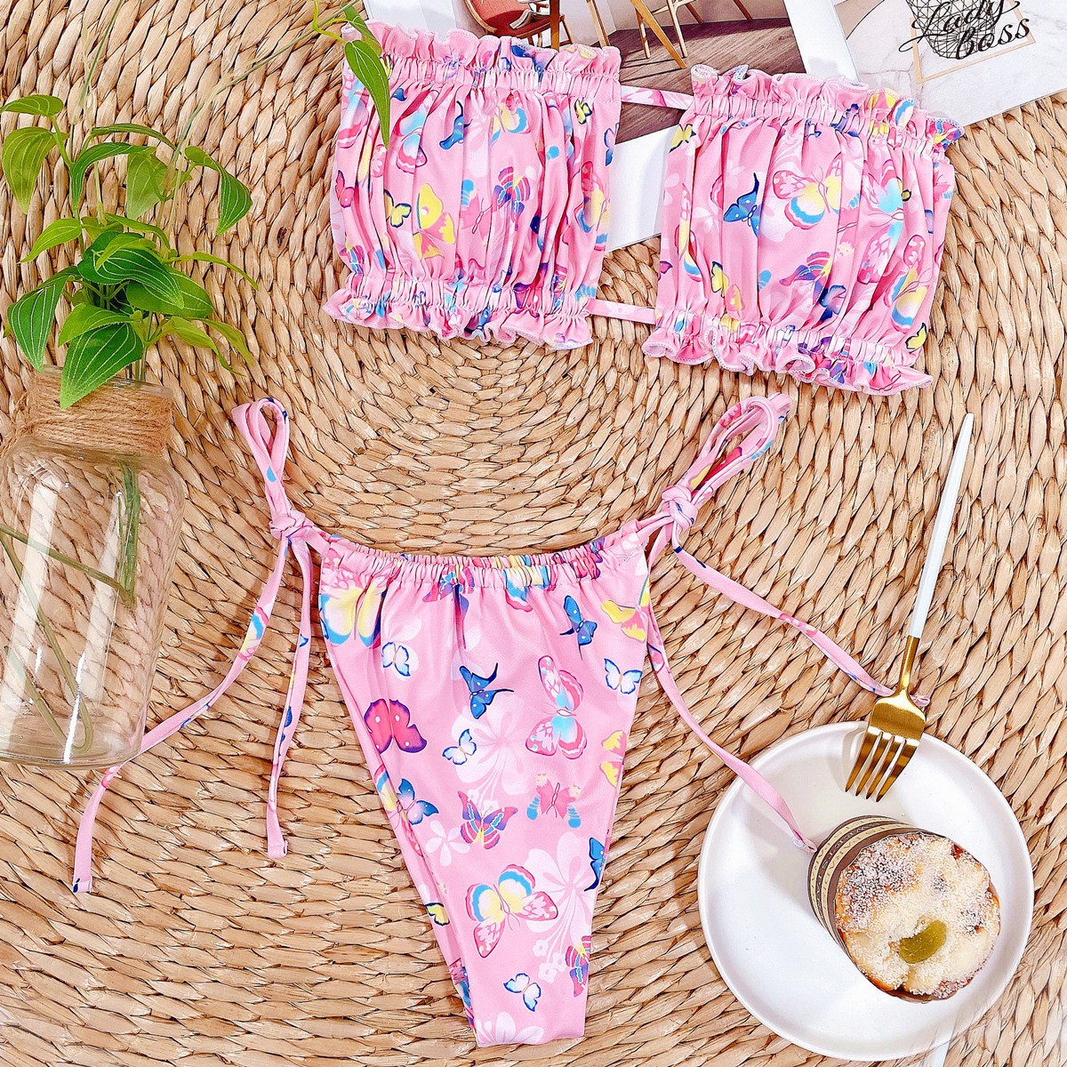 BUTTERFLY Bikini In Hình Bướm Màu Hồng / Trắng | BigBuy360 - bigbuy360.vn