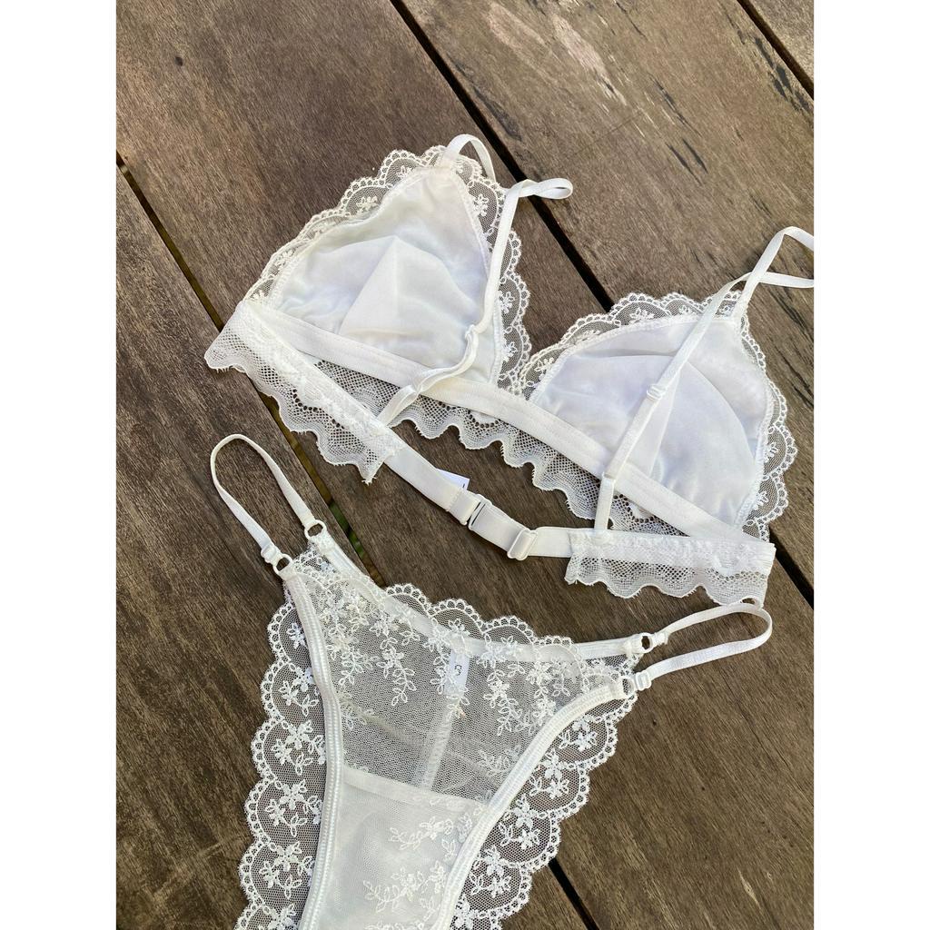 Clara - Set Đồ Lót Petty Brawee Ren Thêu Trắng