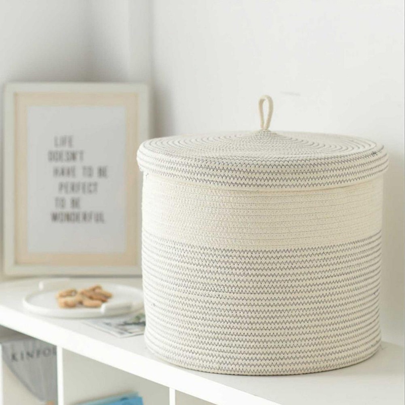 Giỏ Đựng Đồ Giặt / Đồ Chơi Bằng Dây Cotton Bện Có Nắp Đậy Sắp Xếp Gọn Gàng