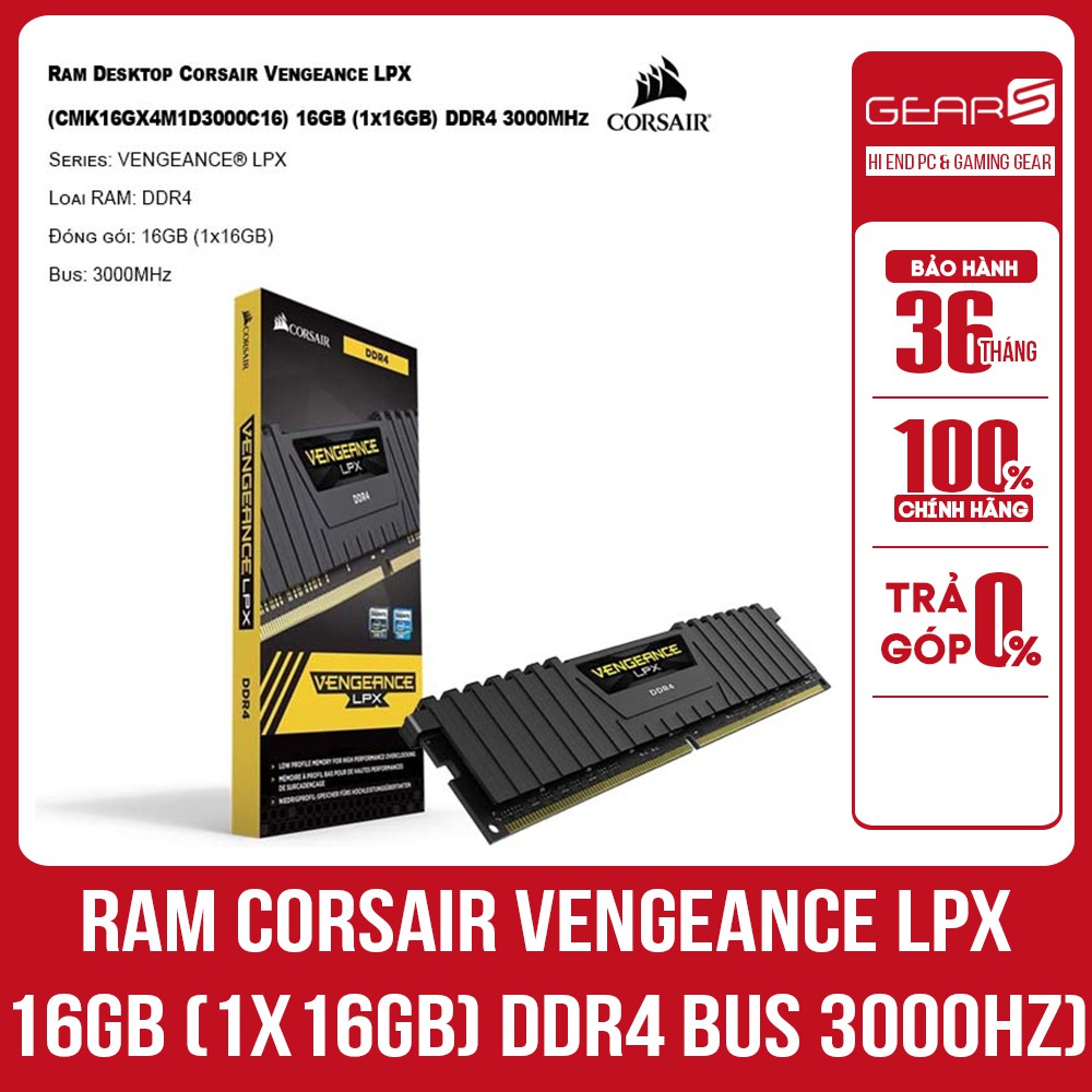 Ram Corsair Vengeance LPX 16GB (1x16GB) DDR4 Bus 3000 MHz Black - Bảo hành chính hãng 36 Tháng