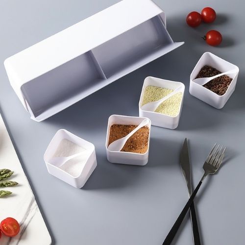 Hũ Đựng Gia Vị, Hộp đựng gia vị 4 ngăn vuông dán tường chắc chắn,tiện lợi