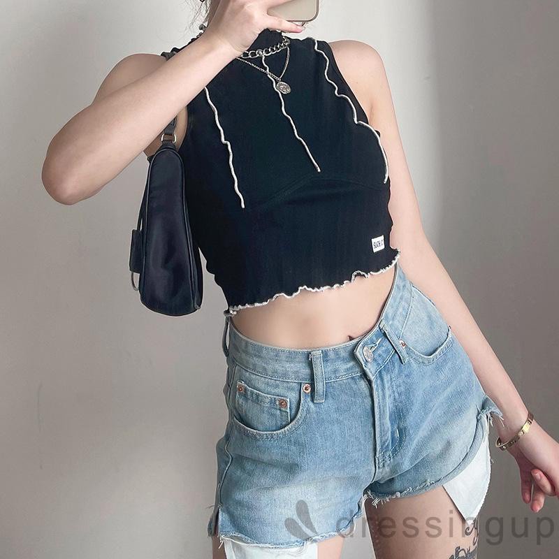 Áo Croptop Không Tay Thêu Chữ Phối Màu Tương Phản Dành Cho Nữ | BigBuy360 - bigbuy360.vn