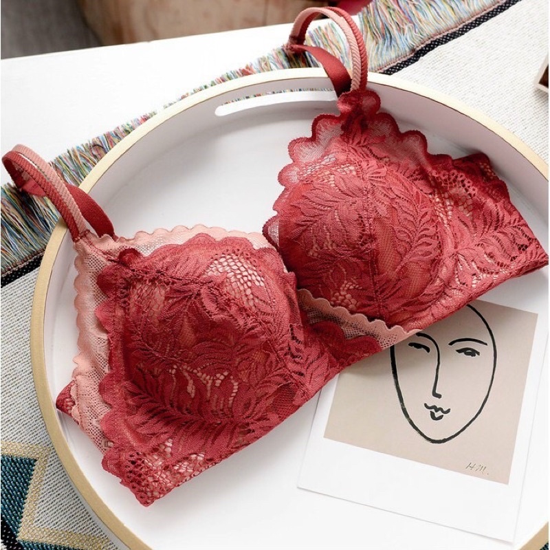 Áo ngực ren lá không gọng  đệm dày nâng ngực cao cấp( bán thêm quần cùng bộ)