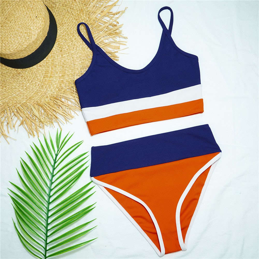 Striped Patchwork High Waist Women Bikini Sets Padded Hit Color Ladies Beach Bikinis Swimwear H232 | BigBuy360 - bigbuy360.vn