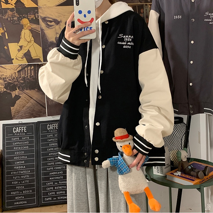 Áo Khoác bóng chày nam Hai Lớp Màu Tương Phản Retro áo khoác bomber unisex đơn sắc quần áo nam Thời Trang Cho Nam áo choàng