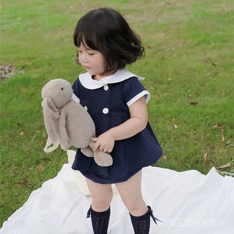 Phong cách mới hàn quốc cô gái mẫu giáo nhật bản đồng phục hải quân bé gái mùa hè preppy style dress quần short two-piece suit