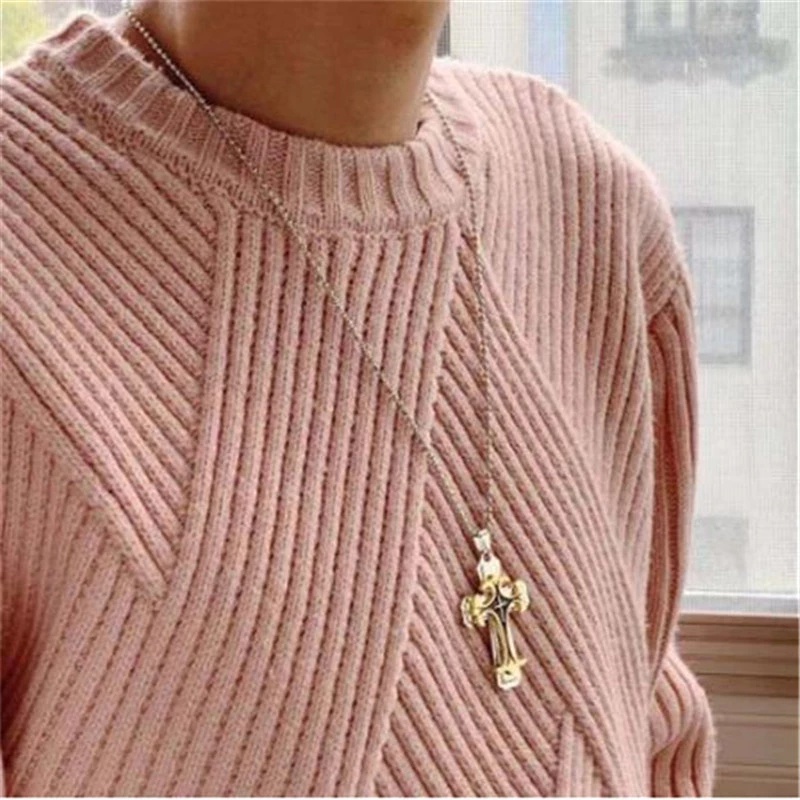 Dây Chuyền Bằng Thép Không Gỉ Mặt Thánh Giá Màu Sắc Phong Cách Hip Hop