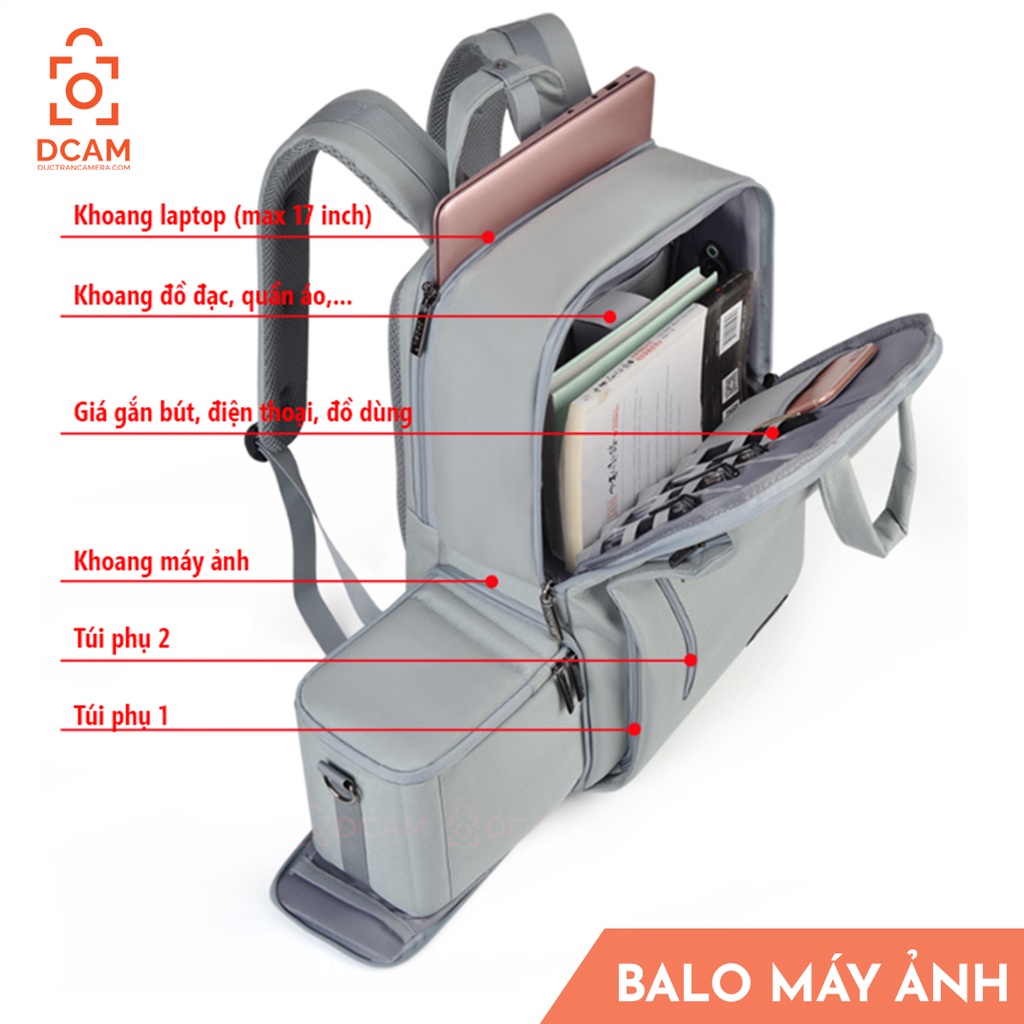 Balo đựng máy ảnh và Laptop cao cấp Caden L6 - Thao tác nhanh - Chống nước 100% - CDL6