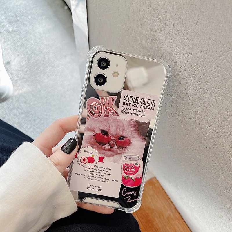 Ốp Điện Thoại Tráng Gương Hình Mèo Cho iPhone11 / 678plus 12 / 14promax / 13Pro xs / xr