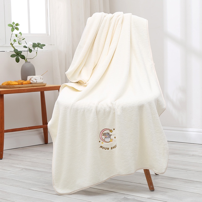 Khăn Tắm Cotton San Hô Dày Dặn Thấm Hút Tốt Thêu Họa Tiết Xinh Xắn