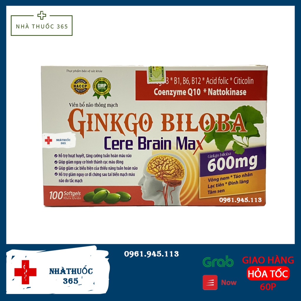 Viên uống bổ não Ginkgo BiloBa Cere Brain Max - Giúp tăng cường lưu thông máu não