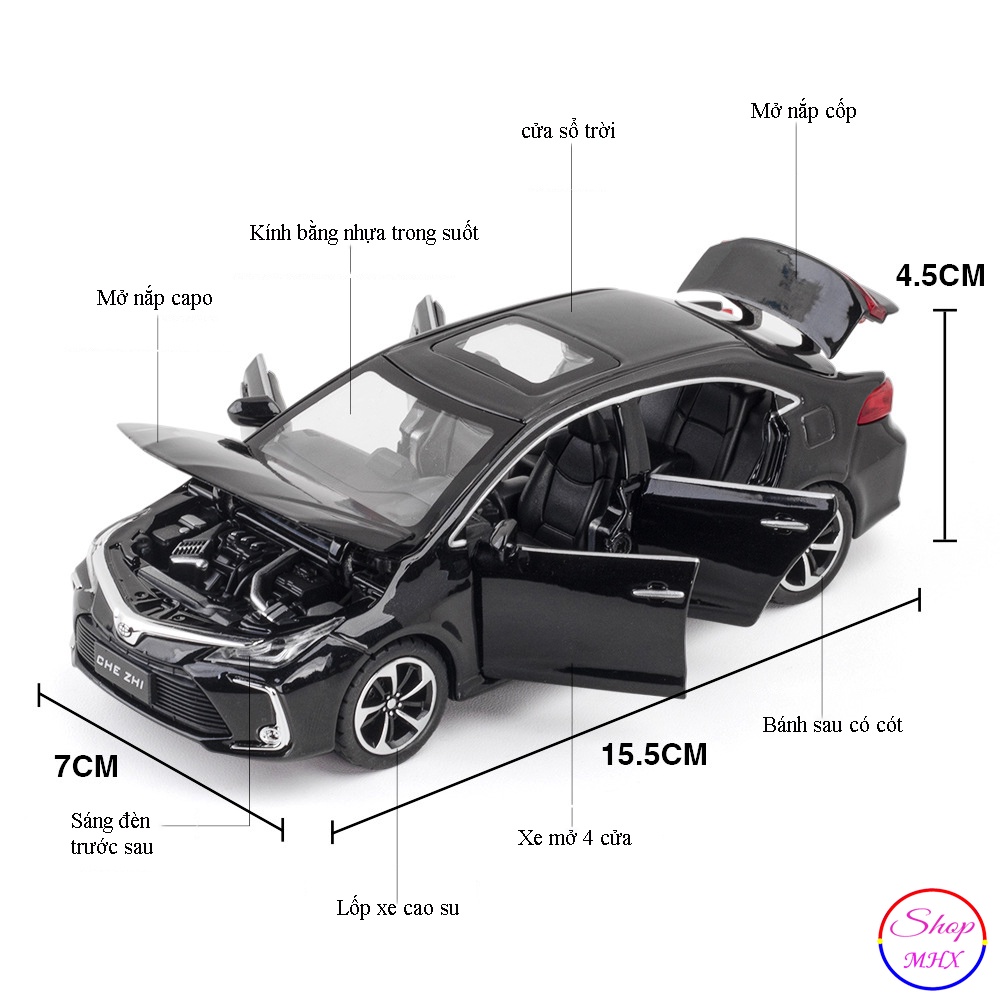 Xe đồ chơi mô hình sắt Toyota Corolla Altis TẶNG KÈM BIỂN SỐ tỉ lệ 1:32 hãng CheZhi