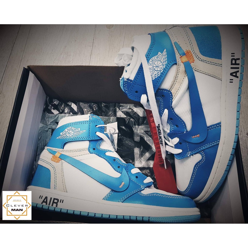 (FREESHIP+QUÀ) Giày thể thao AIR JORDAN 1 OFF WHITE Retro High University UNC xanh trắng cổ cao