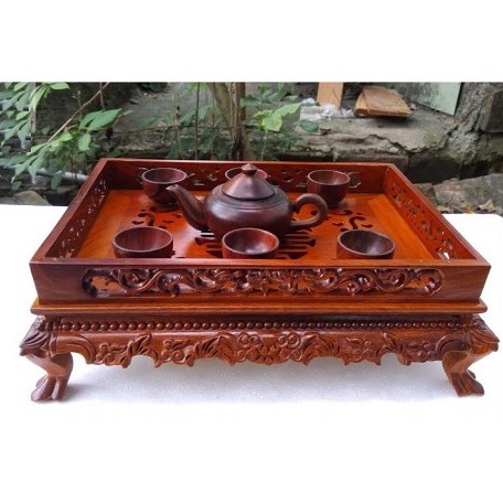 KHAY TRÀ CHÂN QUỲ BẰNG GỖ HƯƠNG CAO CẤP HÀNG PU Hàng cao cấp