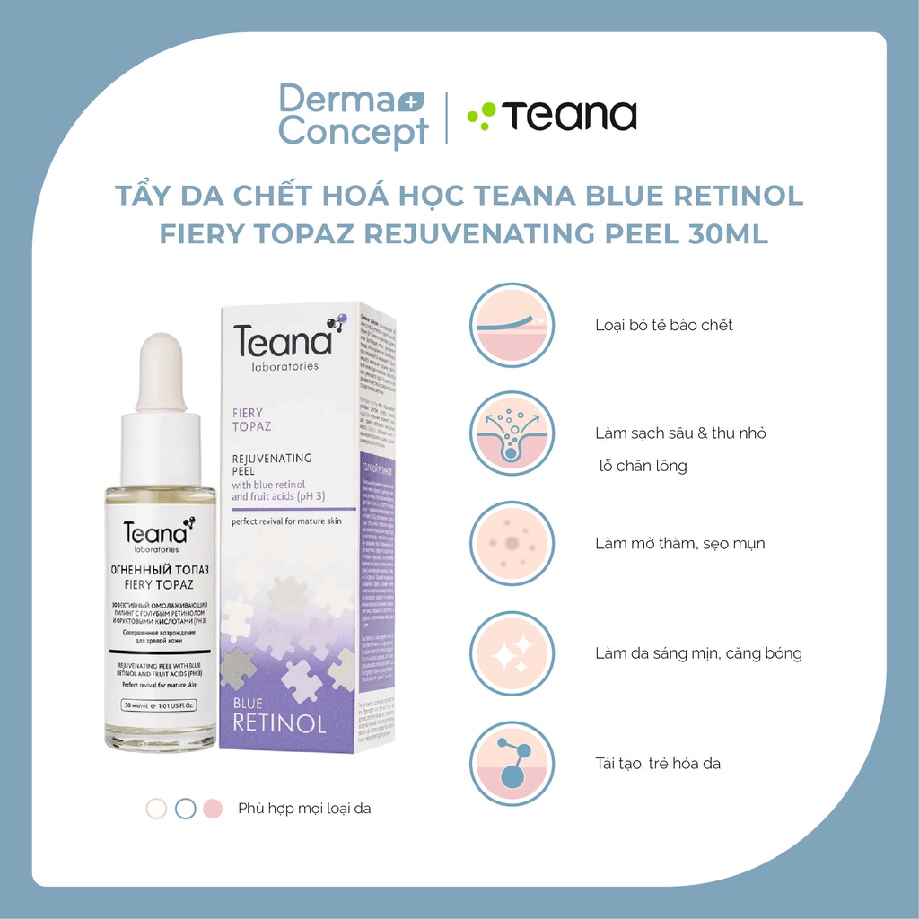 Tinh chất thay da sinh học TEANA Fiery Topaz Rejuvenating peel với Blue retinol và axit trái cây 30ml
