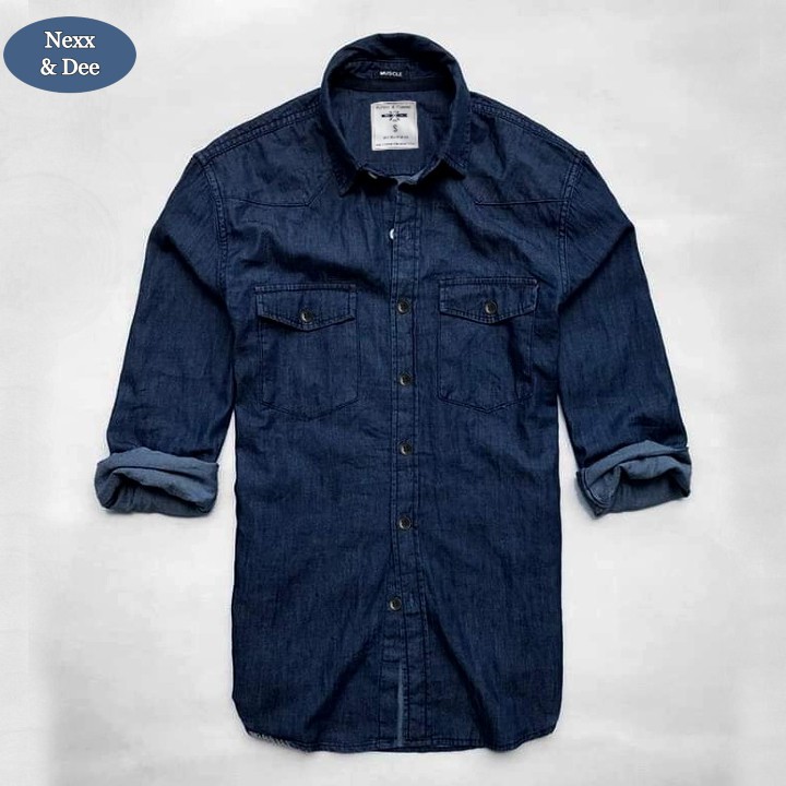 Áo sơ mi nam denim Nexx & Dee tay dài vải jean mềm hai túi công sở trung niên ND03 | BigBuy360 - bigbuy360.vn