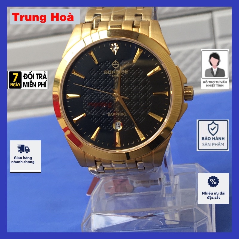 (Giá Sập Sàn) Đồng Hồ Nam SUNRISE.Quatrz.Chính Hãng.Mới 100%.MM001.Size 40.Vỏ Dây inox.Kính Sapphire.Trung Hoà Watch
