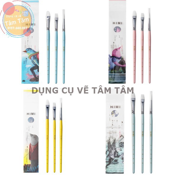 [ TÂM TÂM ]-Bộ cọ vẽ Himi 3 cây, Cọ vẽ màu thạch Himi 3 cây-
