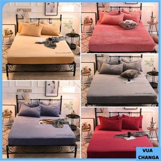 Bộ drap giường, bộ ga giường kèm 2 vỏ gối nỉ lông tuyết mùa đông 2020 Happy Bedding - VuaChanGa