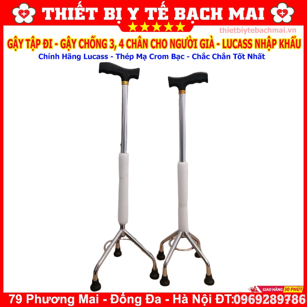 Gậy Tập Đi 3, 4 Chân Lucass - Gậy Chống Người Già [Chỉnh Cao Thấp Được]