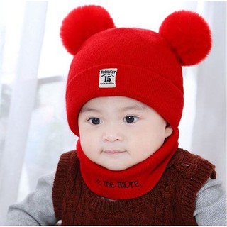 Mũ len trẻ em kèm khăn quàng cổ cho bé từ 0 đến 3 tuổi