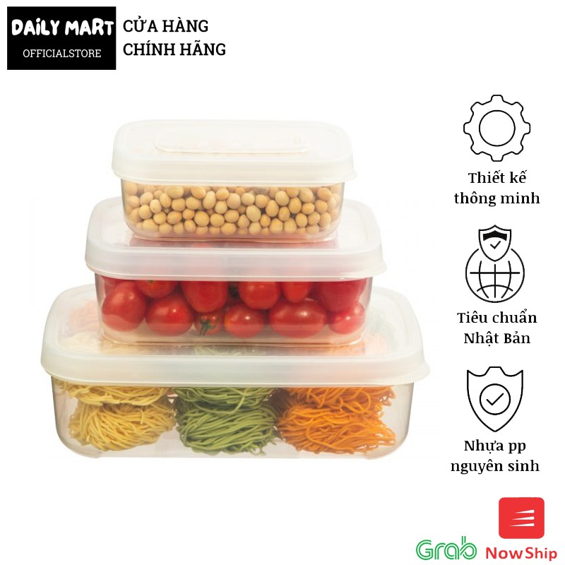[Bộ 3] Hộp Nhựa Đựng Thực Phẩm, Hộp Đựng Bảo Quản Đồ Ăn Dạng Chữ Nhật HOKKAIDO Inochi