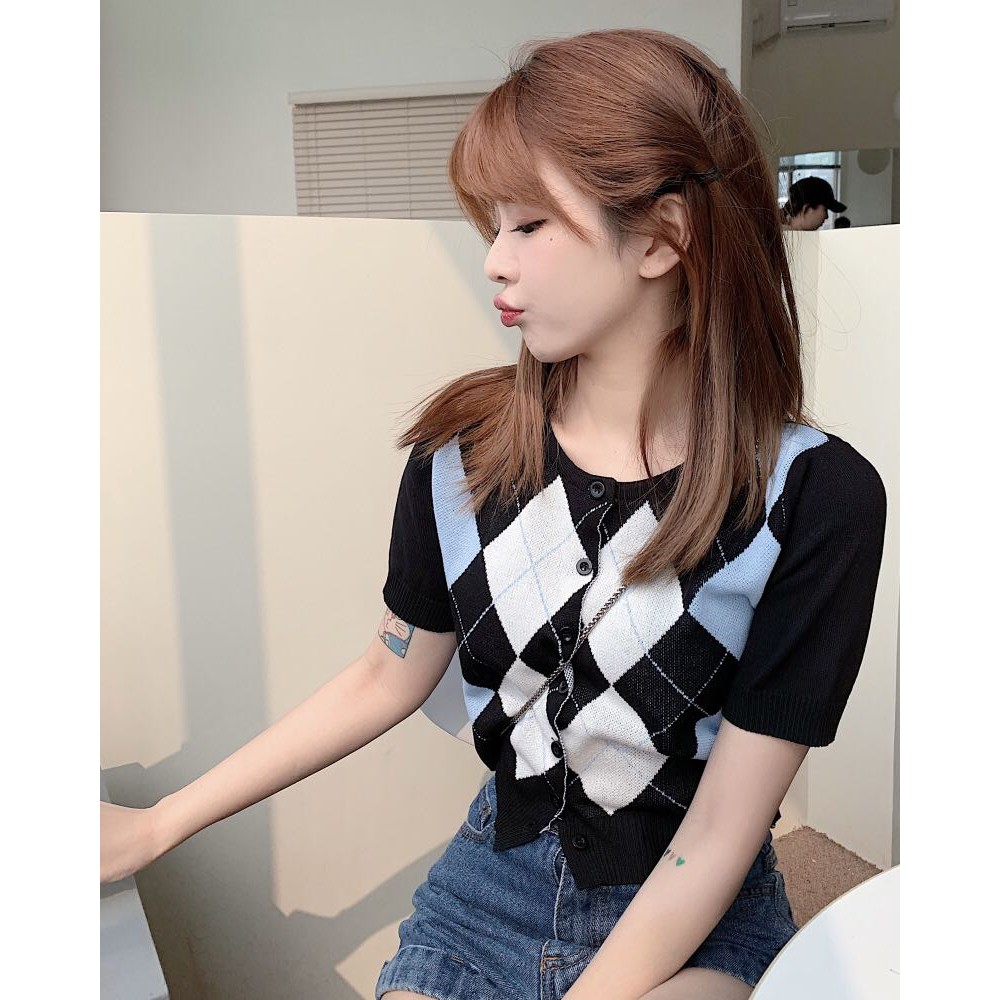 Áo Croptop Kim Cương Retro Xanh - Junivn