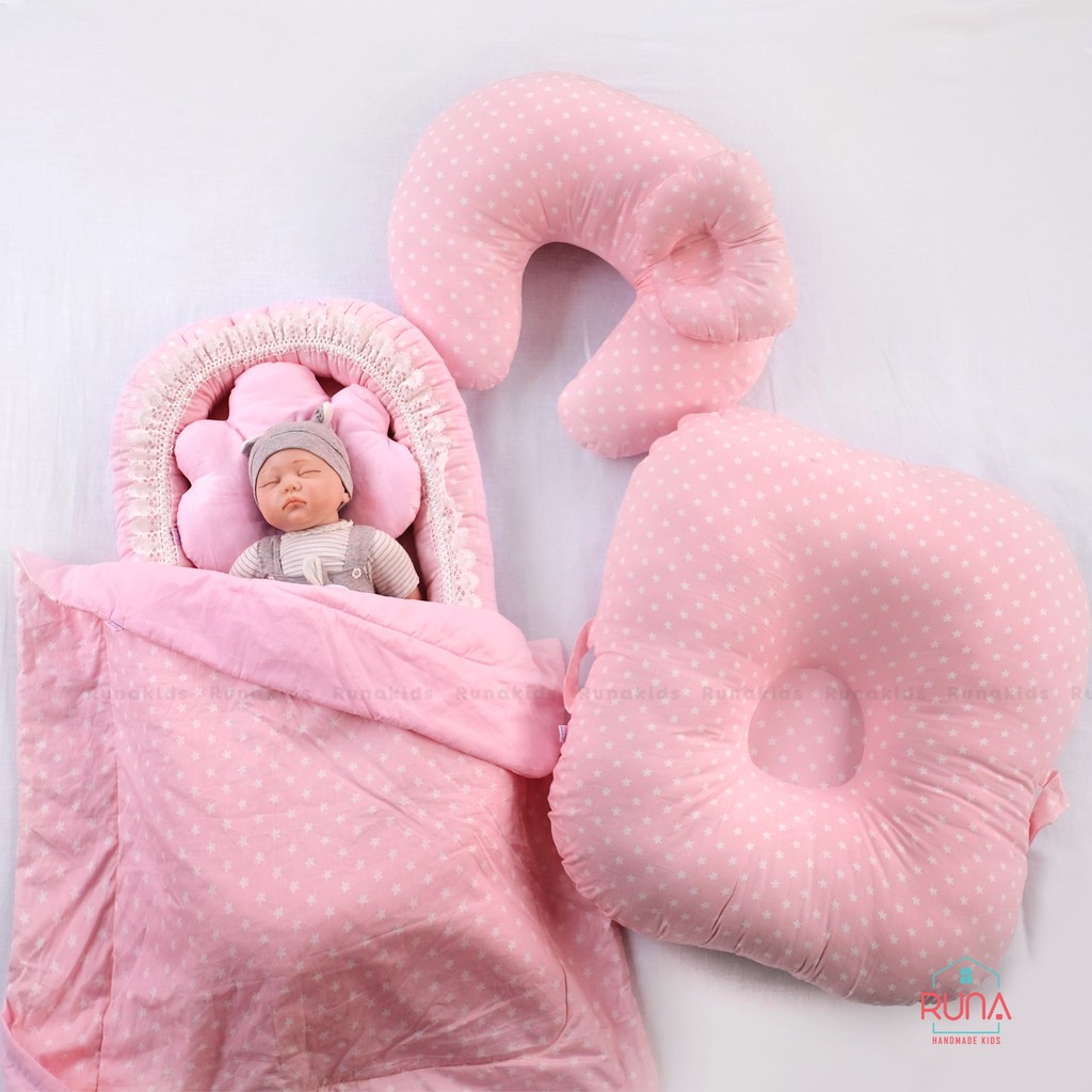 Combo nôi, chống trào ngược &amp; phụ kiện khác cho trẻ sơ sinh RUNA KIDS chất liệu Cotton cao cấp mềm mịn, an toàn cho bé