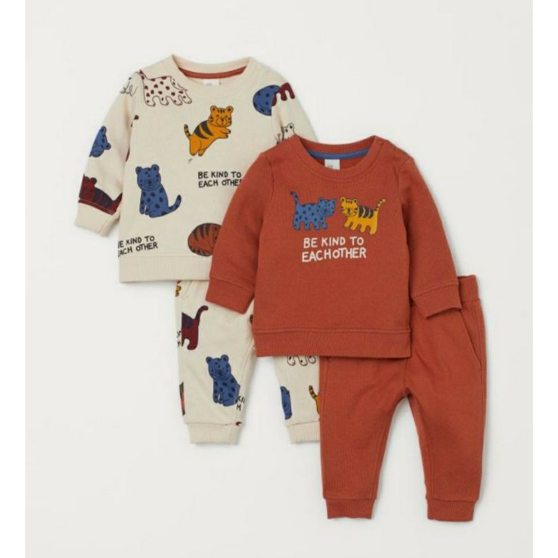 Bộ nỉ da cá dài tay H&M cho bé trai từ 1 tuổi đến 5 tuổi, Bunkid