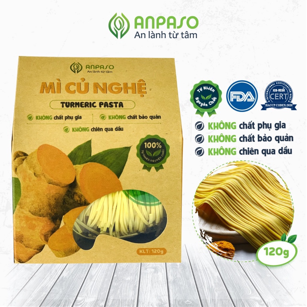 Mì Củ Nghệ Nguyên Chất Anpaso Eat Clean, Thanh Mát, Giảm Cân, Ăn Chay, Bổ Sung Chât Xơ, tốt cho tiêu hóa 120g