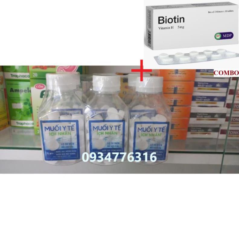 Combo Biotin 5mg+ Bình rửa mũi xoang ích nhân và muối y tế ích nhân - muối y tế ích nhân