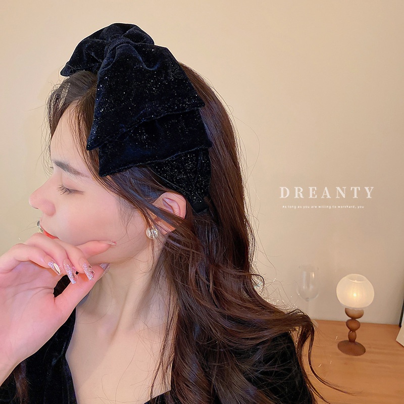 Băng Đô Cài Tóc Bằng Nhung Đính Nơ Họa Tiết Đầu Lâu Thời Trang Pháp Cổ Điển