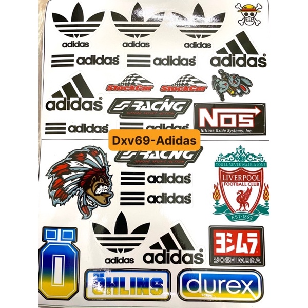 Mẫu 69 - Tem sticker decal hình logo Adidas và các thương hiệu khác dán xe máy điện thoại laptop mũ bảo hiểm đồ dùng