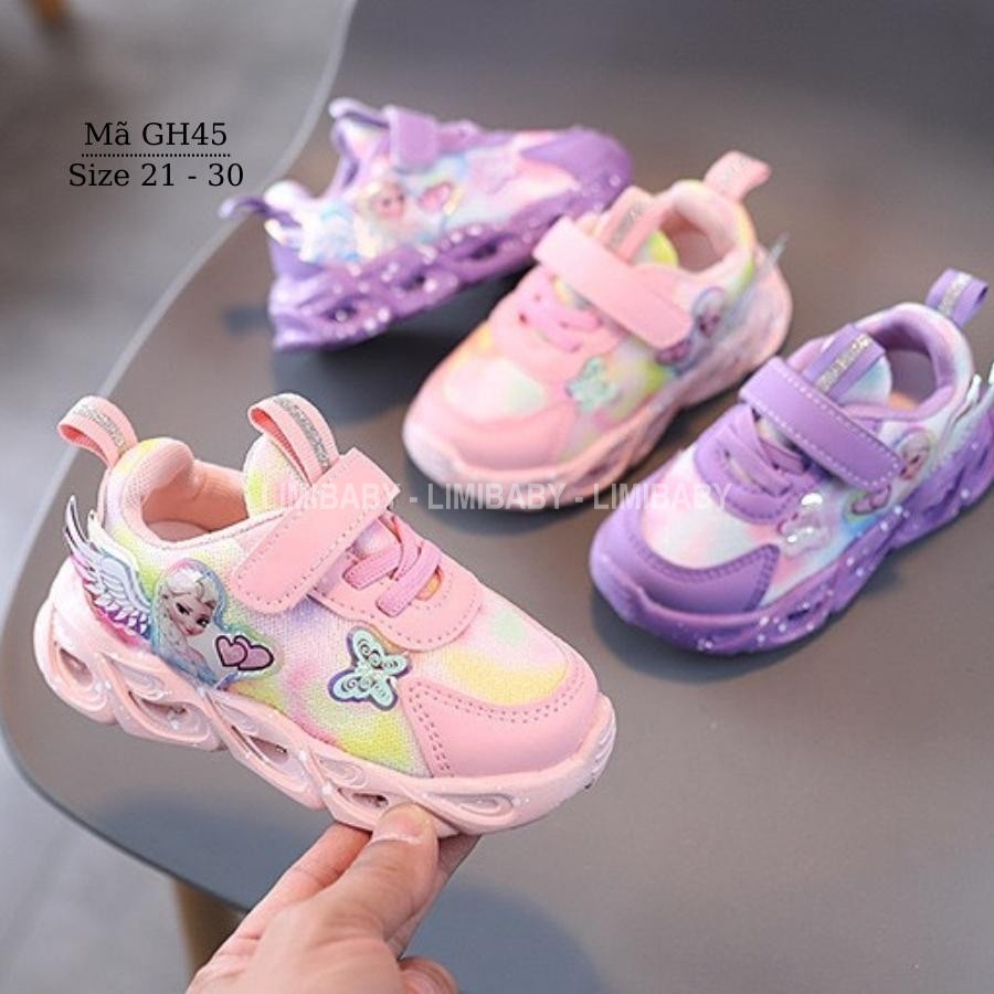 Giày đèn LED phát sáng cho bé gái 1 - 5 tuổi màu hồng họa tiết công chúa Elsa xinh xắn và dễ thương GH45