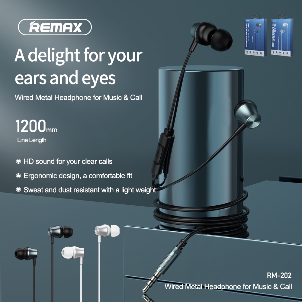 Remax in-ear stereo, wire-controlled hands-free headset, high-definition sound quality, clear calling RM-202