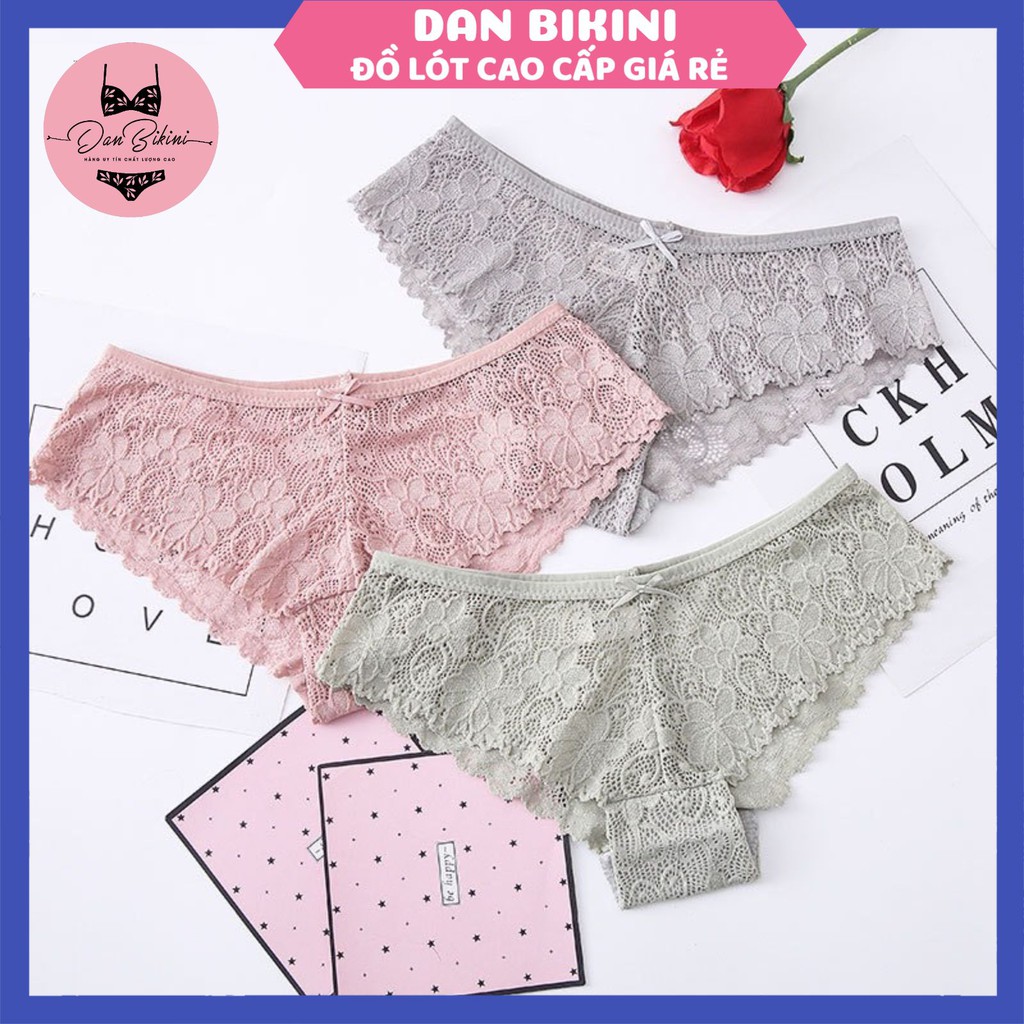 Quần Lót Ren Nữ Sexy thiết kế phối hoa kèm nơ nhỏ thoáng mát ôm dáng mẫu 9090