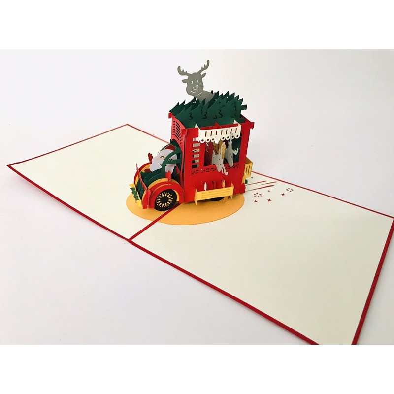 Thiệp 3d 2tpopup xe ông già noel giáng sinh