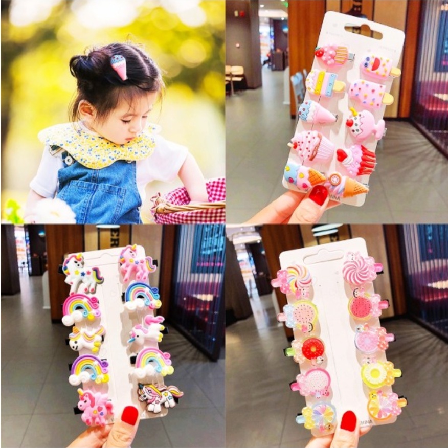 Vỉ 10 kẹp tóc mái hoa quả trái cây chibi hoạt hình cute cho bé gái