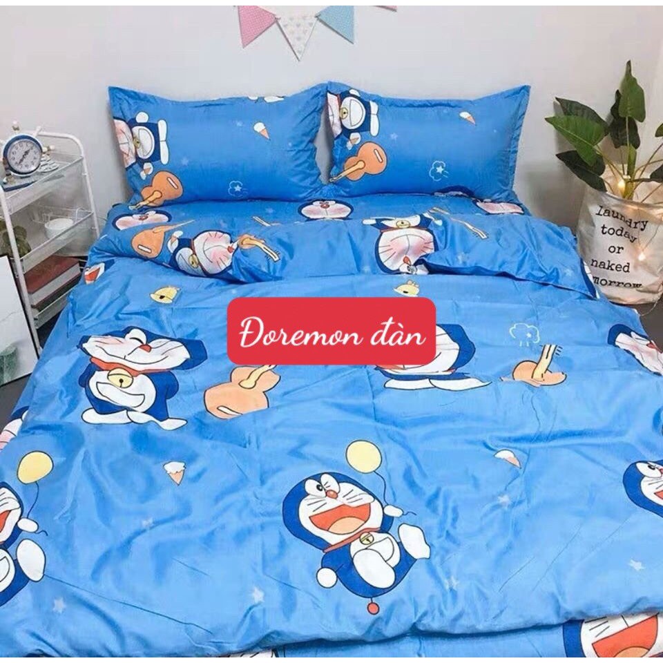 Combo 3 món bộ drap ga giường 1m2x1m9 chất liệu cotton poly hàn quốc,MẪU DOREMON ĐÀN