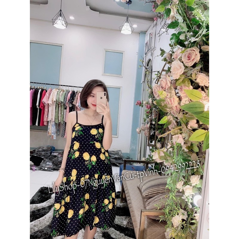 Váy lanh hoa lá 2 dây thái | BigBuy360 - bigbuy360.vn