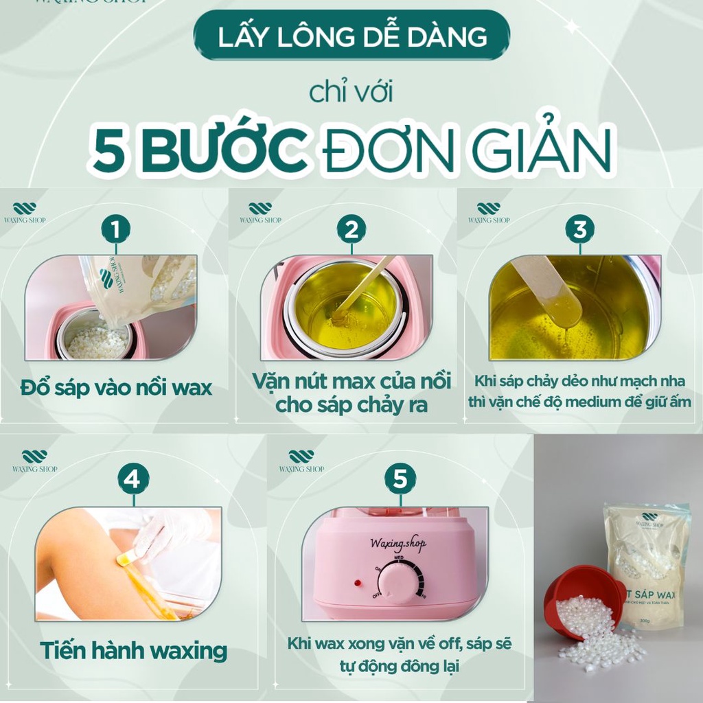 Sáp Wax Lông Nóng Trắng Cao Cấp  Waxingshop - Hard wax beans Việt Nam Soft Bean Mùi Dừa Bám Lông 99%