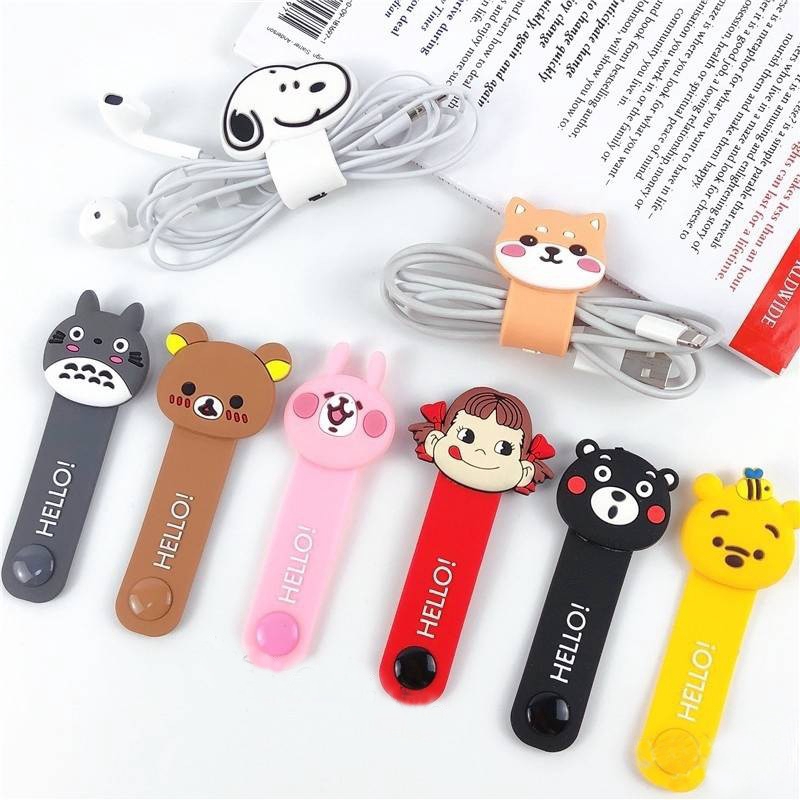 Phụ kiện dây quấn bảo vệ cáp và tai nghe hình hoạt hình xinh xắn