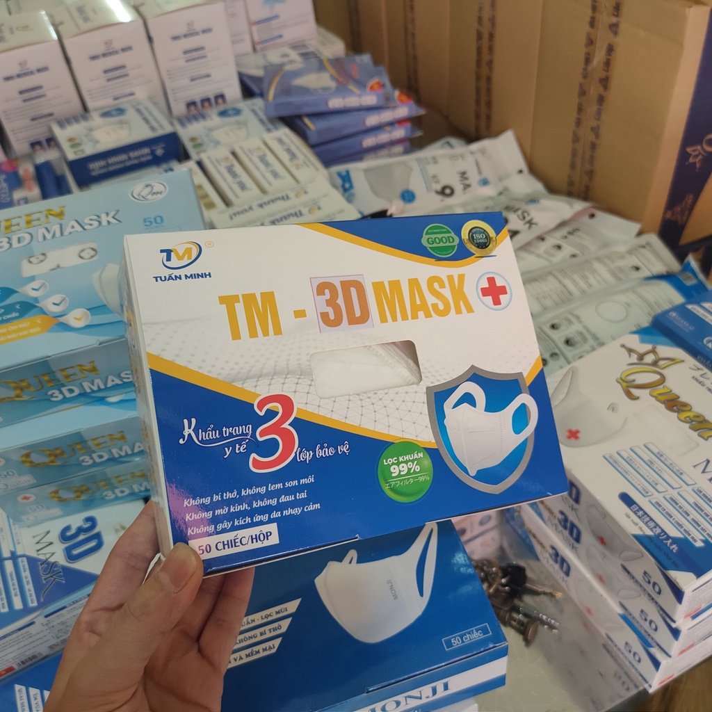 [1 Thùng 2500 chiếc] Khẩu trang 3D 3 lớp MONJI, TUẤN MINH 3D, QUEEN 3D - CÓ BÁN SỈ