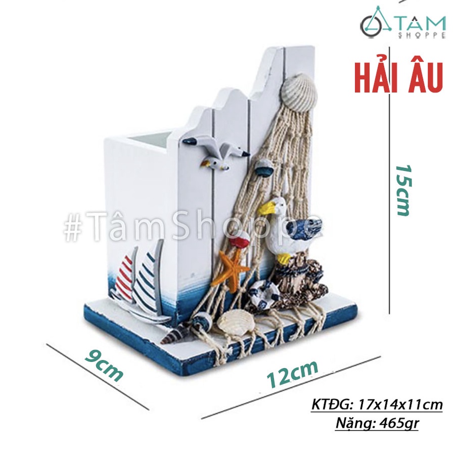 Hộp bút để bàn bằng gỗ phong cách biển HCB-09