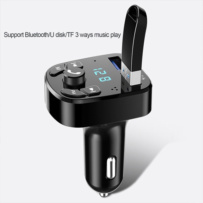 Thiết Bị Phát Bluetooth 5.0 Fm Sạc Nhanh Qc3.0 Cổng Usb Kép Và Vôn Kế Aux In / Out Dc 12 / 24v Cho Xe Hơi