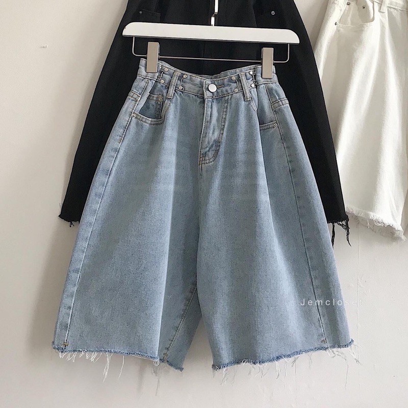 quần short ngố denim lưng cao ống rộng hót hit