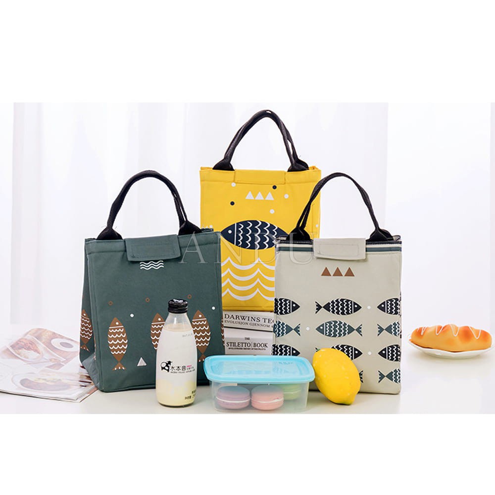 Túi Giữ Nhiệt Họa Tiết Hình Cá Túi Đựng Hộp Cơm Văn Phòng Cao Cấp